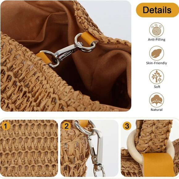 Women's Straw Clutch Bag Woven Rope Tote Small Party Beach Accessories - Picture 4 of 7